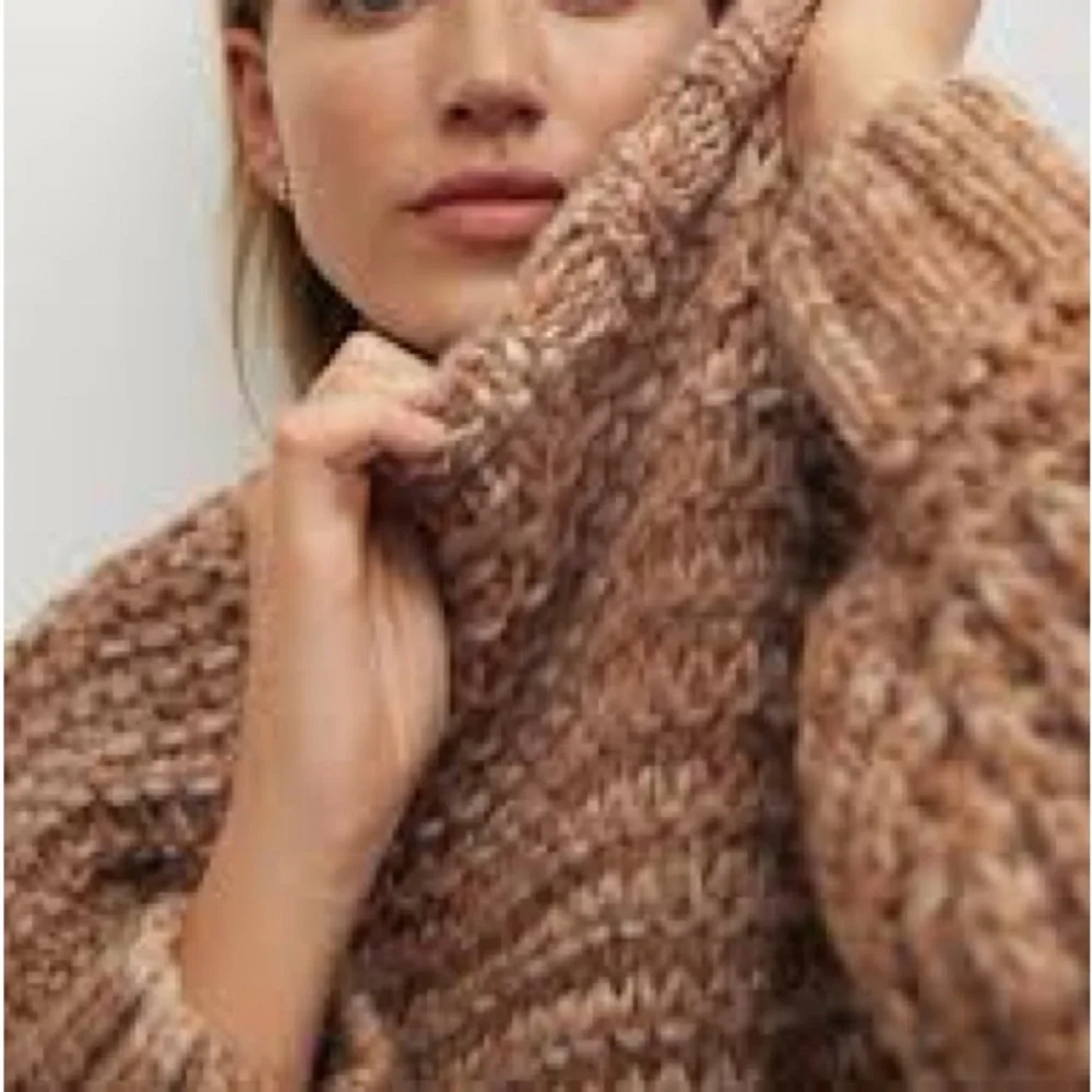 Mango MNG Chunky Knit Wool Blend Knit Sweater in Tan